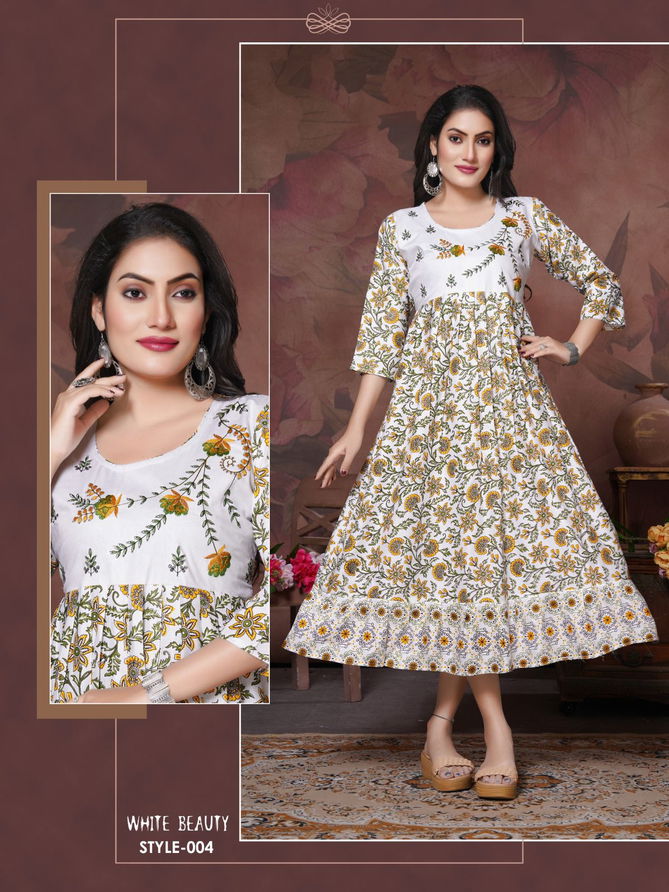 Trendy White Beauty 01 Printed Anarkali Kurtis Catalog
